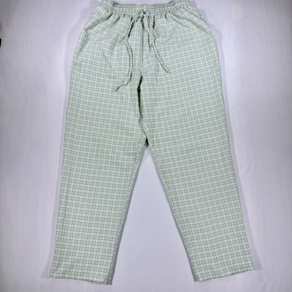 Alfred Dunner Vintage Sage Green Plaid Drawstring Elastic Waist Pants Size 16